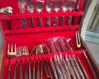 Mcm wood and brass new flatware