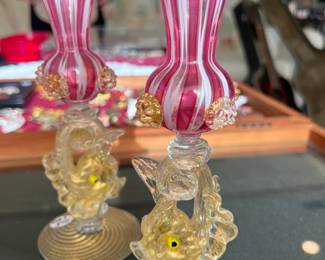 Salviati Dolphin (i think they look like koi) Fluted Candle Stick Holders