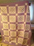 Violet and white quilt, handmade, 5-6 stitches per inch.