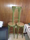 3 bentwood bar stools with caned seats