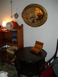Beautiful Oval Victorian Mirror, bookcase, parlor table.