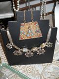 Brass and enamel necklace, Mexican silver necklace