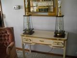 Vanity table, pari of lamps,
1950's display shelf mirror