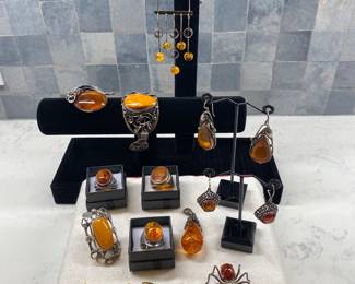 Rare Baltic amber jewelry; earrings, cufflinks, brooches, rings, pendants, necklaces