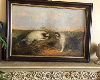 Antique Dog Terrier Oil Painting