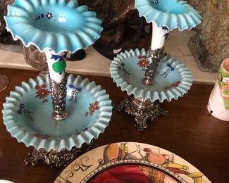 French Silverplate Opaline Epergne