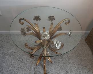1970’s Coco Chanel Style Sheaf of Wheat Metal and Glass Side Table