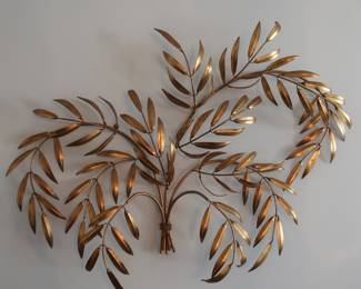 Hollywood Regency Gold Gilt Metal Sheaf of Wheat Wall Sculpture Italy