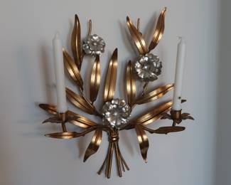 Mid Century Hollywood Regency Gilt Tole Dual Sconce Hong Kong Quantity (2)