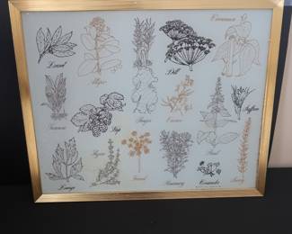 Vintage 1975 Vance Industries Glass Cutting Board Herbs Spices with Gold Trim
