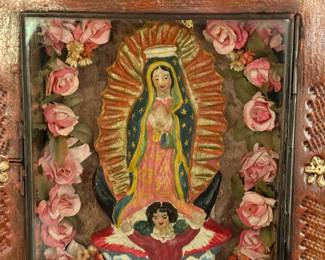 Mexican Nicho The Virgin of Guadalupe Mixed Media Alter Piece