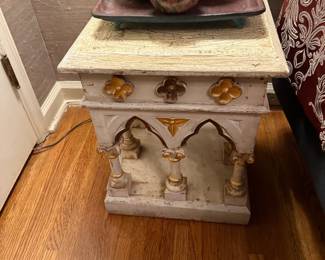 Ornate Carved and Painted Wood Altar Pulpit Stands Architectural Remnant