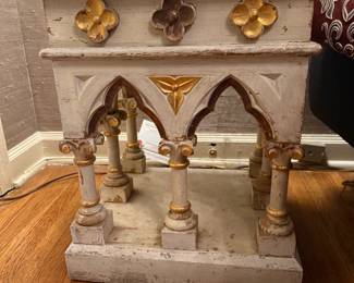 Ornate Carved and Painted Wood Altar Pulpit Stands Architectural Remnant