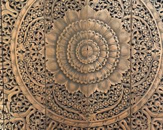 Antique Hand Carved Mandala Lotus Framed Panels