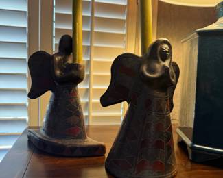 Mexican Oaxaca Black Clay Folk Art Angel Candle Holder