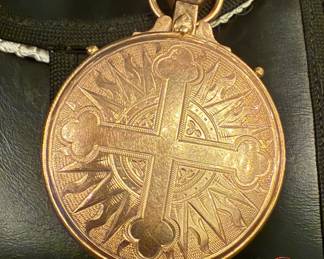 Antique HOLY COMMUNION Eucharist Host Holder PYX 14K GOLD with Sacred Heart Mary and Jesus Sleeve