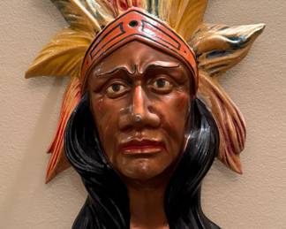 Signed 1920's ALLAN HERSCHELL CO PF Native American Indian Head Aluminum Carousel Ornament