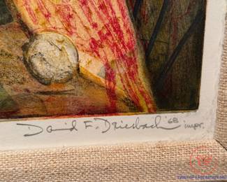 Signed DAVID F. DRIESBACH (American 1922-2019) "J.J., E.E., & C.C." 1968 Limited Edition 22/35 Etching with Aquatint on Paper