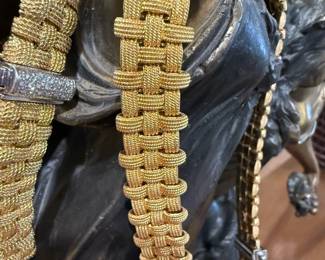 ROBERTO COIN 18K GOLD Appassionata 3 Row Woven Bracelet and Necklace with Diamond Clasp With Ruby Accent
