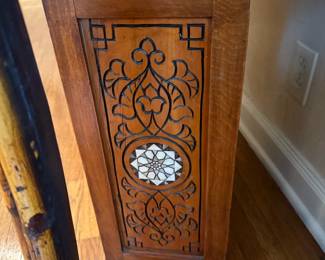 Antique Eucharistic Altar Case Safe with Bone and Mother of Pearl Inlay, Stick & Ball Fret Work