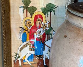 Vintage Egyptian Papyrus Hand Painted Holy Family