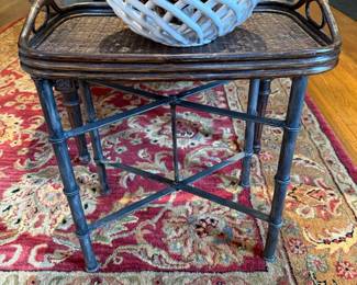 Vintage Rattan Butler's Tray on Folding Metal Base