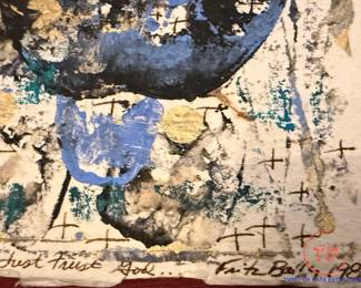 FRITZ BALLY Oil on Handmade Paper with Personal Inscription to BROTHER WILLIAM WOEGER