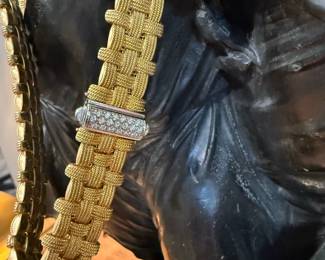 ROBERTO COIN 18K GOLD Appassionata 3 Row Woven Bracelet and Necklace with Diamond Clasp With Ruby Accent