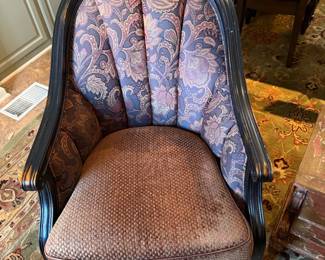 Country French Distressed Ebonized Barrel Back Lounge Chair