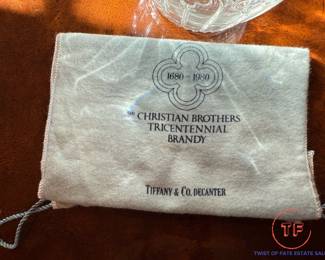 TIFFANY & CO. Quatrefoil Cross Design 11" Decanter for CHRISTIAN BROTHERS Tricentennial with Tiffany Bag