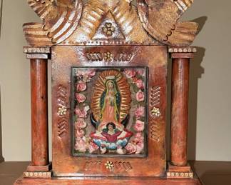 Mexican Nicho The Virgin of Guadalupe Mixed Media Alter Piece