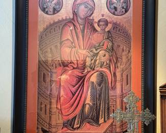 Framed Coronation of the Virgin Mary and Jesus with Two Angels Baroque Style Print on Canvas 