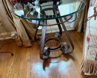 Scrolled Wrought Iron Glass Topped Side Table