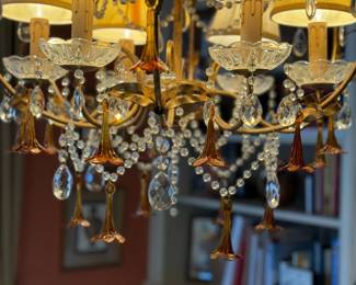 Modern Gilt Colony Chandelier with Gold Leaf Finish, Acanthus Leaf Details, Chinese Chippendale Accents, and Cut Crystals