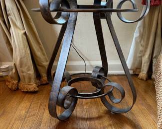 Scrolled Wrought Iron Glass Topped Side Table