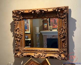 Large Carved Gold Gilt Ornate Framed Beveled Mirror