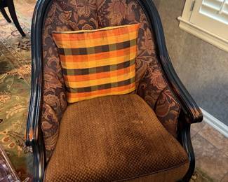 Country French Distressed Ebonized Barrel Back Lounge Chair