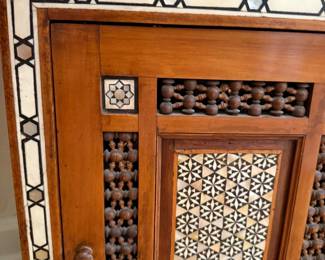 Antique Eucharistic Altar Case Safe with Bone and Mother of Pearl Inlay, Stick & Ball Fret Work