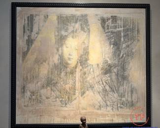 GREGORY LOMAYESVA (Born 1971) "St. Michael Study" c2002 Mixed Media on Canvas Painting Signed En Verso 48" x 54"