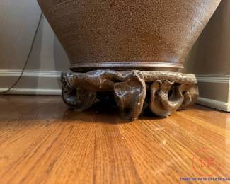 Contemporary Studio Artist Signed Handled Pottery Oil Jar Floor Vase