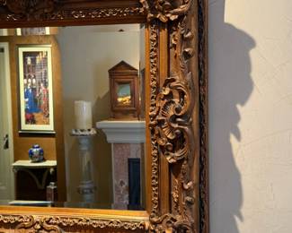 Large Carved Gold Gilt Ornate Framed Beveled Mirror
