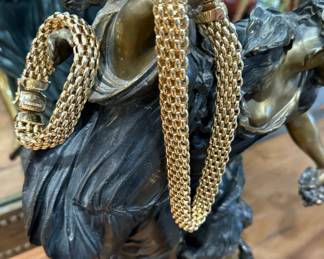 14K GOLD Polished Mesh Bracelet and Necklace