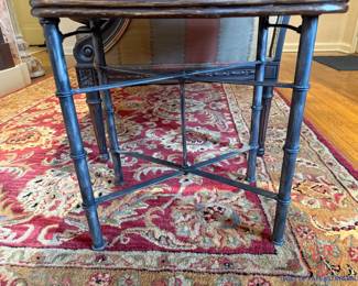 Vintage Rattan Butler's Tray on Folding Metal Base