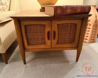 Mid-Century Modern Walnut LANE Altavista Virginia Occasional End Table with Caned Doors