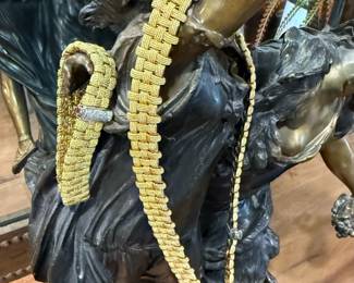 ROBERTO COIN 18K GOLD Appassionata 3 Row Woven Bracelet and Necklace with Diamond Clasp With Ruby Accent