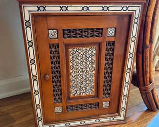 Antique Eucharistic Altar Case Safe with Bone and Mother of Pearl Inlay, Stick & Ball Fret Work