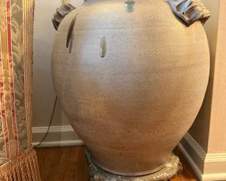 Contemporary Studio Artist Signed Handled Pottery Oil Jar Floor Vase