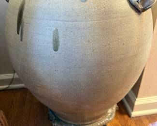 Contemporary Studio Artist Signed Handled Pottery Oil Jar Floor Vase