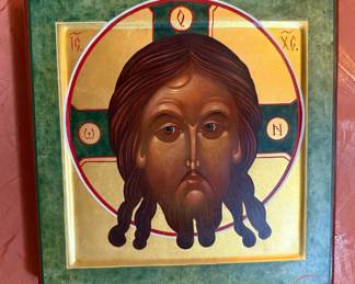 JAN TAN CRETI Religious Icon "The Holy Face" Egg Tempera Painting on Board with Blessing Prospon School of Iconology 2013