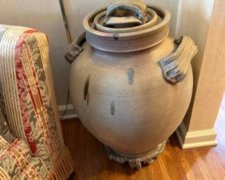 Contemporary Studio Artist Signed Handled Pottery Oil Jar Floor Vase